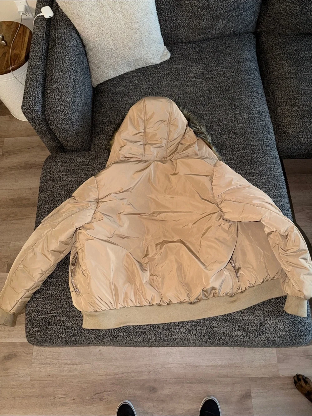 Tan Men's Faux-Fur Hooded Puffer Jacket
